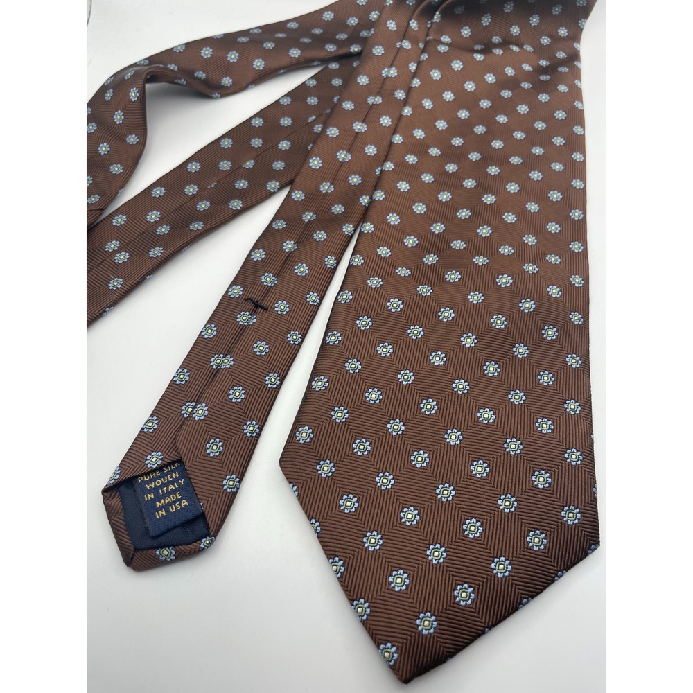 Brooks Brothers Mens Brown Blue Floral Medallion Silk Tie Stain Resistant USA